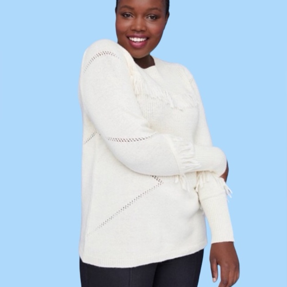 Lane Bryant ivory fringe sweater